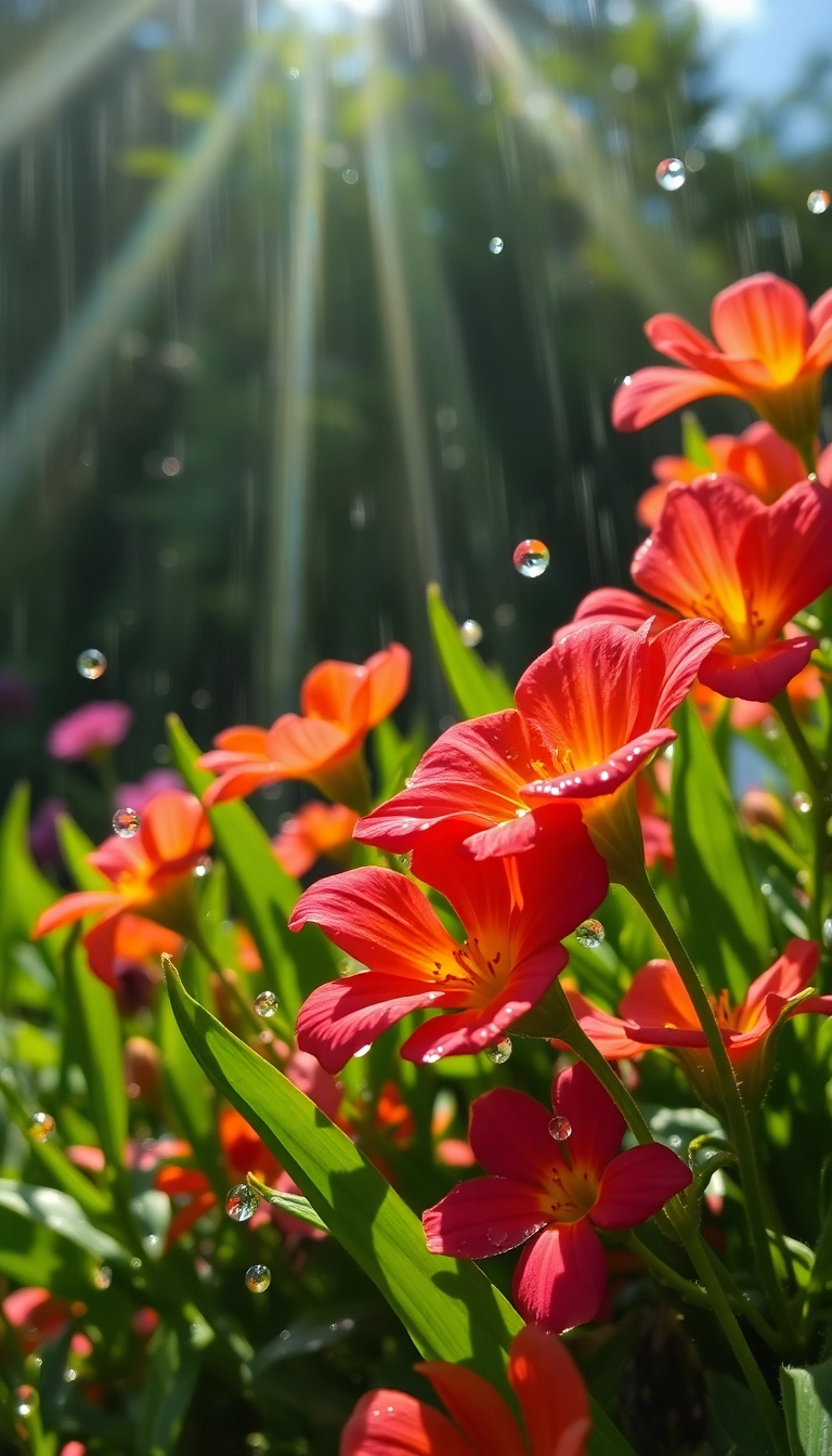 iPhone AI Spring Rain Garden Appealing Wallpaper Stock Photo
